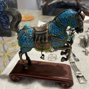 Vintage Enamel Cloisonné Horse sterling silver Figurine